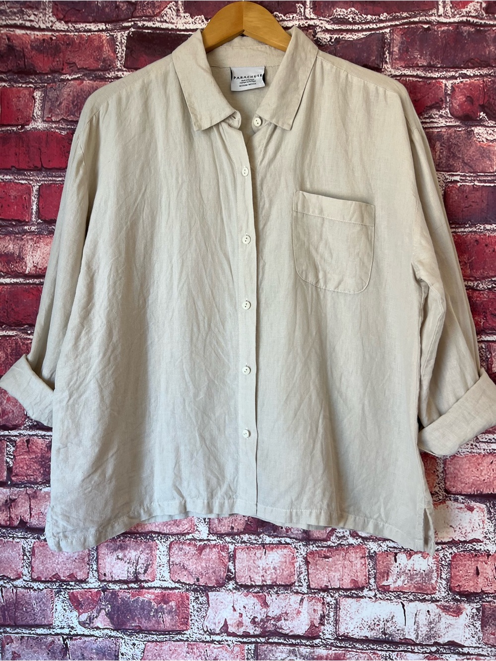Parachute Home Linen Long Sleeve Relaxed Button Down Lounge Shirt M